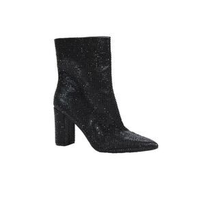 Mix 6 Womens Rhinestone Beaded Lined Zip Block Heel Booties Black Size 9.5
